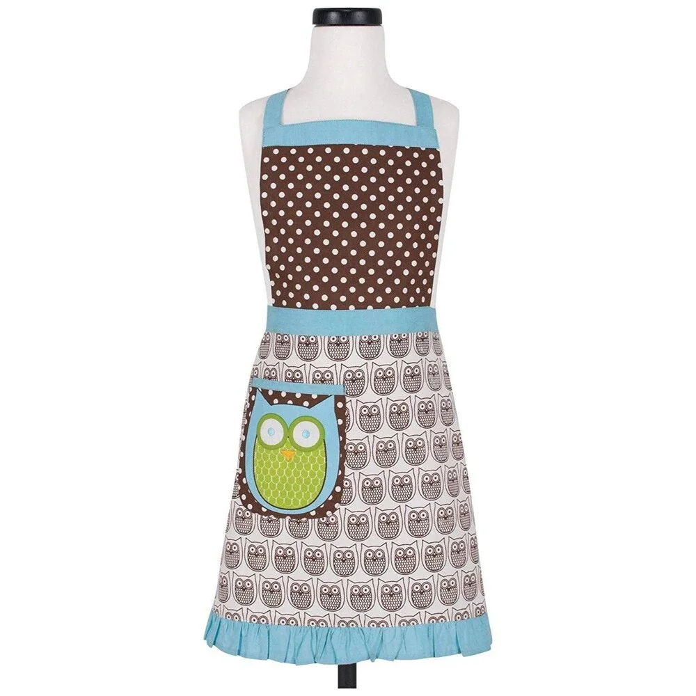 Owl Polka dot bib style tie neck/back apron